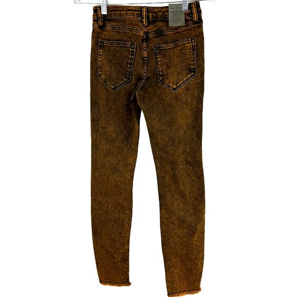 AllSaints NWT Miller Size Me Orange Acid Wash Jeans Size S Mid Rise Skinny Fray - Picture 3 of 11